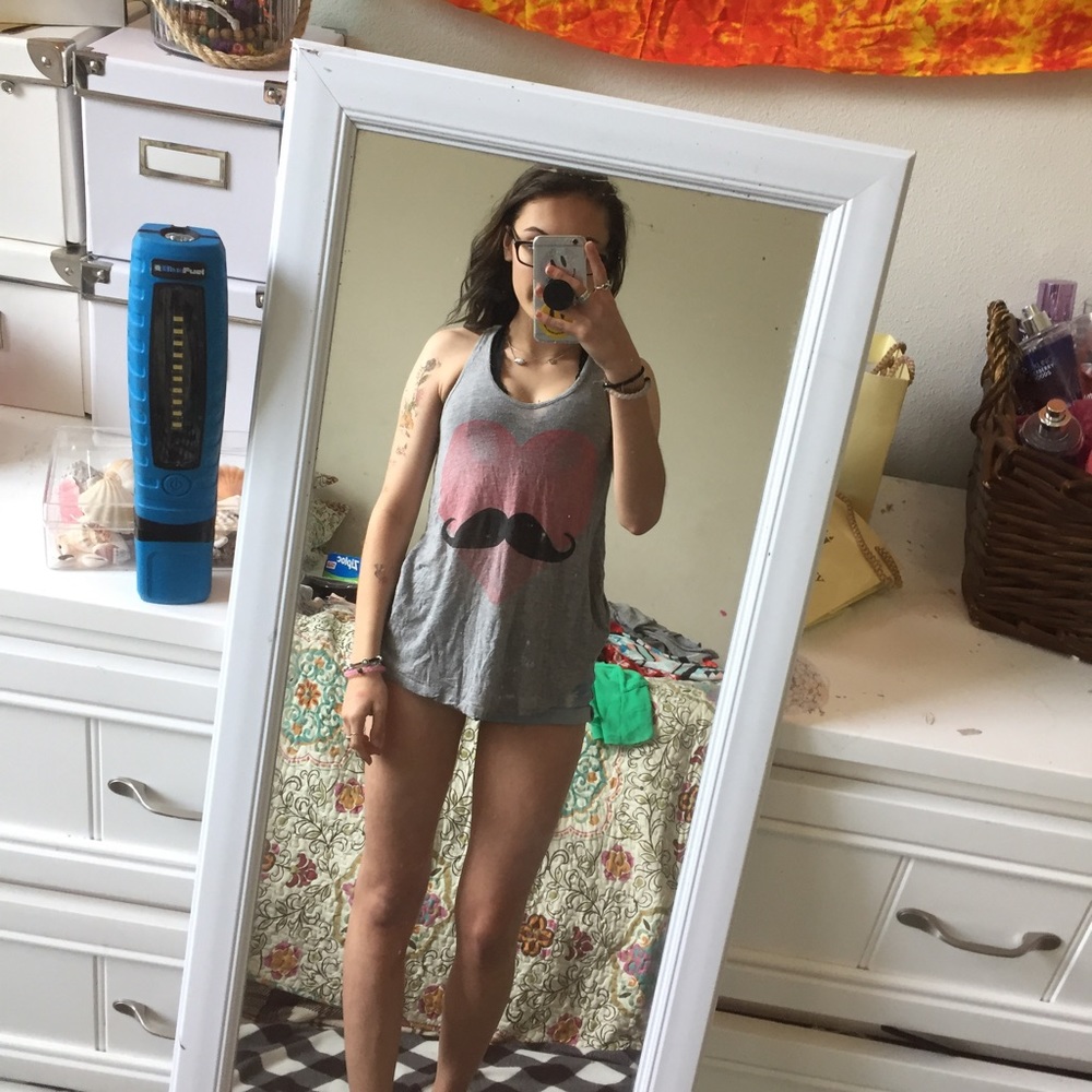heart w/ mustache racer back tank top